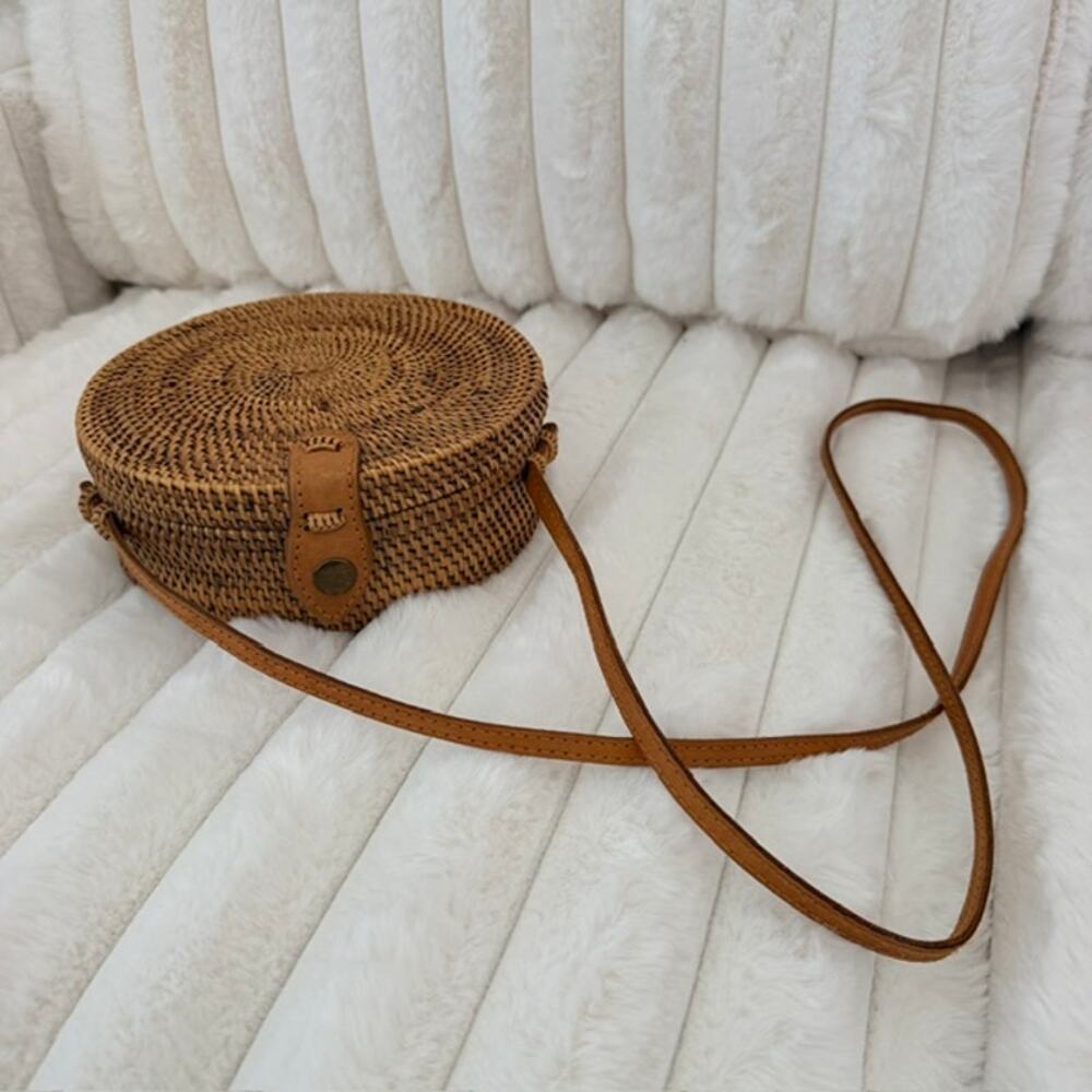 Handmade Woven Rattan Circle Bag Crossbody Strap Unbranded Small